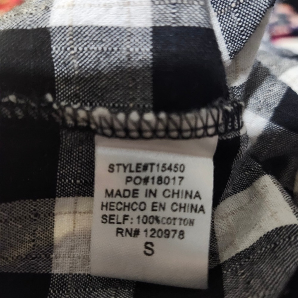 Entro Black White Gingham Ruffle Sleeve Babydoll Top V-Neck Cotton T15450 size S - Picture 7 of 8